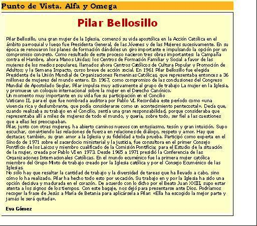 Semblanza de Pilar Bellosillo (Alfa y Omega) 