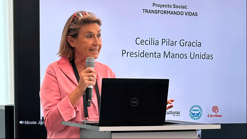 Intervención de Cecilia Pilar Gracia, presidenta de Manos Unidas, en el evento "Transformando Vidas". Fotografía: Manos Unidas.