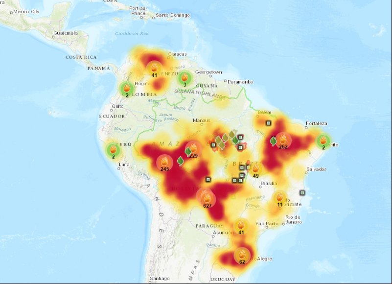 Focos de fuego activos en la Amazonía. Fuente: ISA