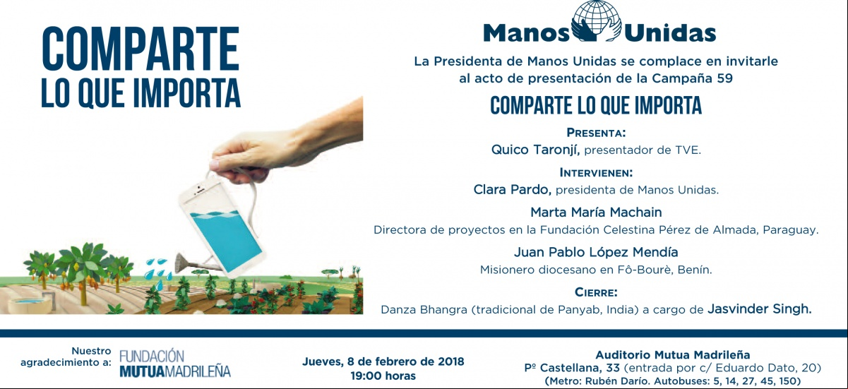 Invitación al Acto de Lanzamiento de Campaña -Comparte lo que Importa- Manos Unidas