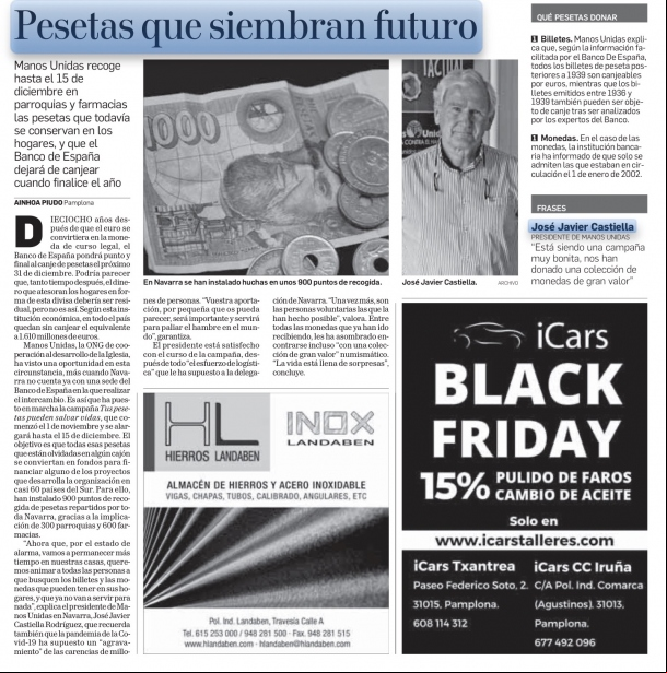 La peseta solidaria de Manos Unidas en el Diario de Navarra