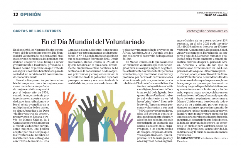 Día Mundial del Voluntariado en Diario de Navarra