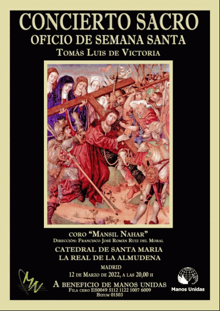 Cartel del Concierto Sacro en la catedral de la Almudena a beneficio de Manos Unidas