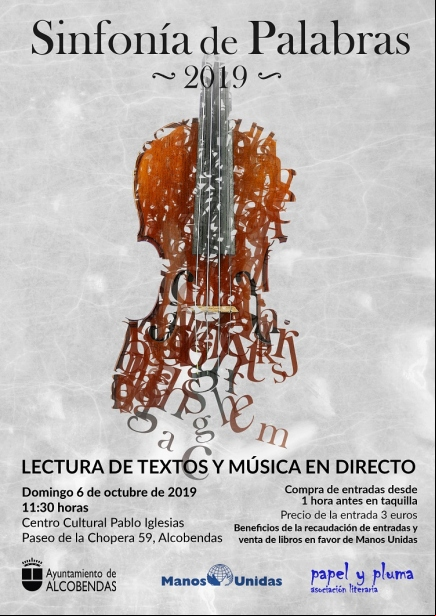 Cartel  espectáculo literario en Alcobendas a beneficio de Manos Unidas