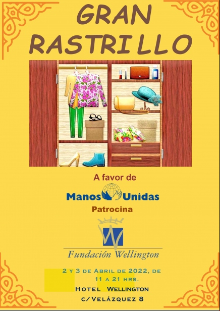 Cartel del rastrillo solidario del hotel Wellington a favor de Manos Unidas