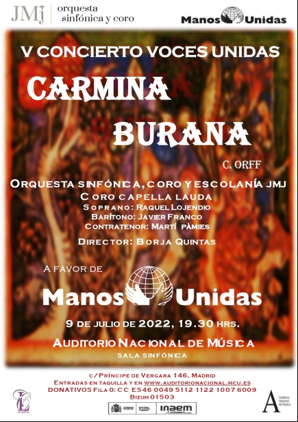 Cartel del V concierto Voces Unidas de la orquesta de la JMJ a favor de Manos Unidas