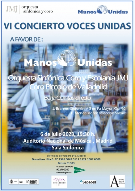Cartel del VI concierto Voces Unidas de la orquesta de la JMJ a favor de Manos Unidas