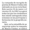 Ultimos días de recogida de pesetas en la Campaña de la Peseta Solidaria de Manos Unidas