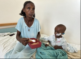 Una mujer y su hijo desnutrido en el hospital de Kidane Mehret. Adwa (Tigray). Foto: Manos Unidas/Marta Carreño 