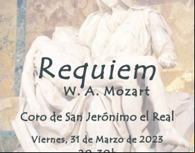 Cartel del concierto Requiem de  Mozart, por el coro de San Jerónimo el Real, a beneficio de Manos Unidas
