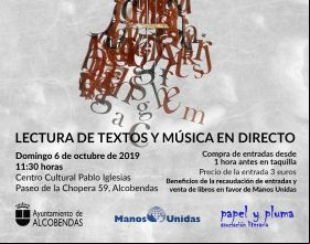 Cartel  espectáculo literario en Alcobendas a beneficio de Manos Unidas