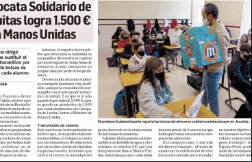 Diario de Navarra publica la recaudación del bocata solidario del colegio Jesuitas de Tudela para Manos Unidas