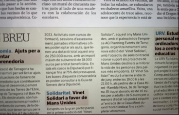 El Diari de Tarragona se hace eco de la II edición del "Vinito solidario"